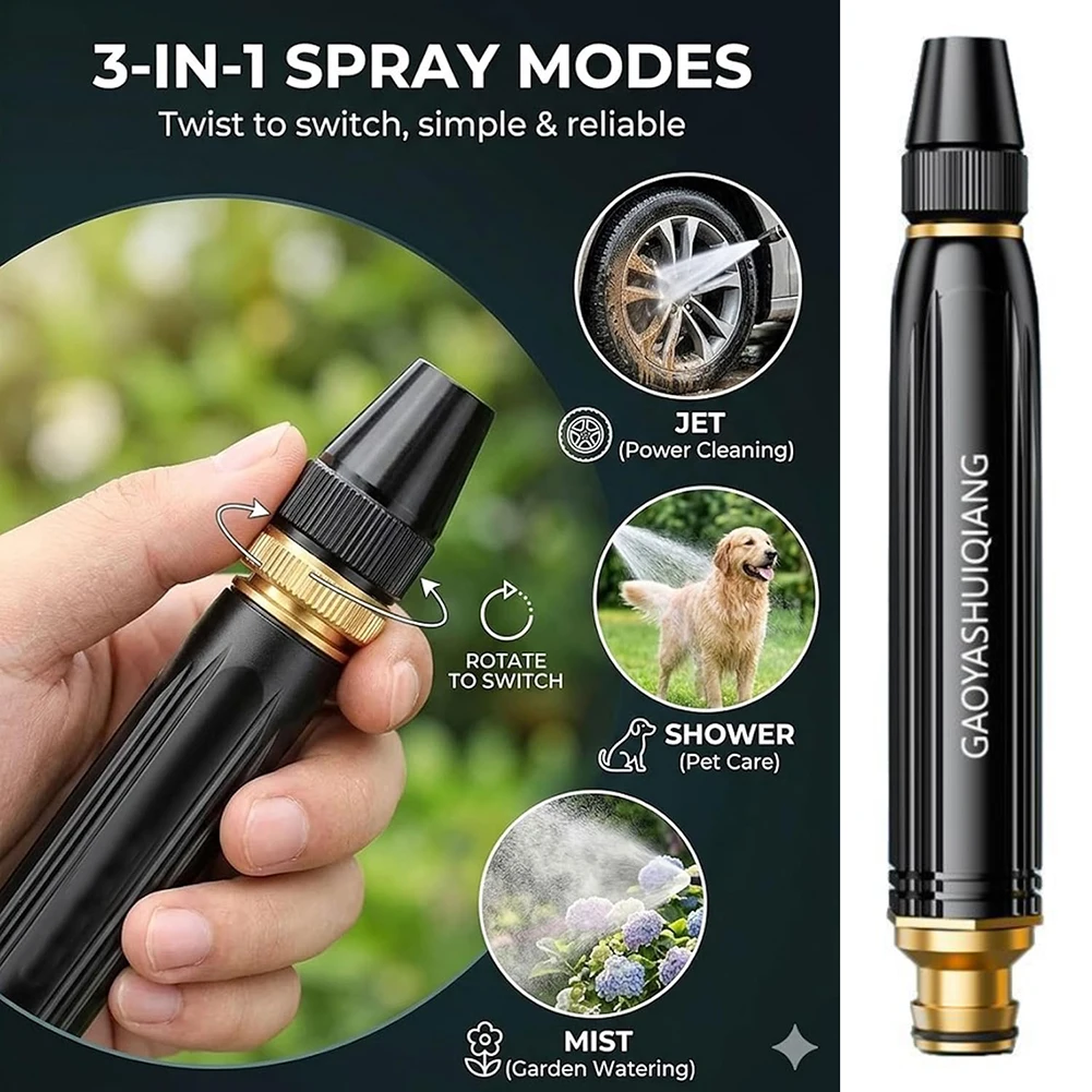 High-Pressure Water Gun Household Car Wash Water Black Car Wash Nozzle Diamond Water Watering Pipe Car Wash Gun Nozzles Kit