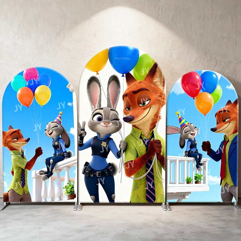 

Zootopia Judy & Nick Arch Backdrop Cover Birthday Balloon Theme Party Decor Photo Booth Background Celebration Supplies