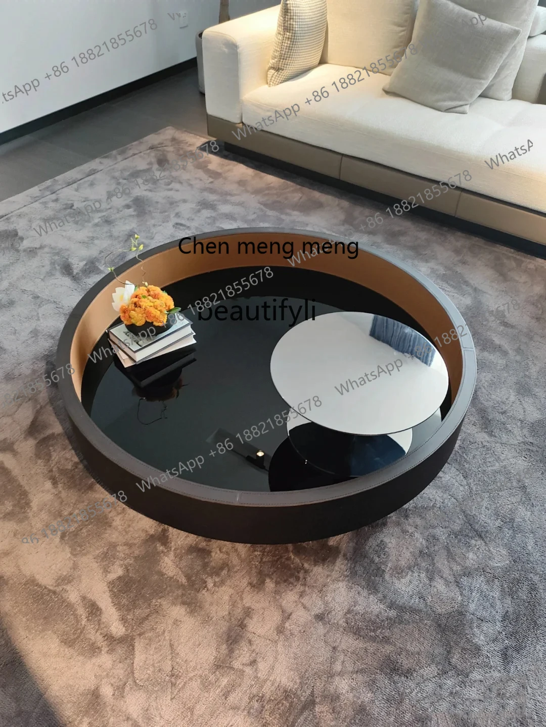 

Round coffee table Italian living room household personalized rotating tempered glass combination tea table