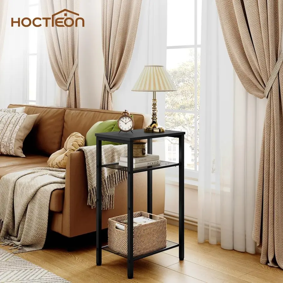 

2Set 3 Tier End Table, Telephone Table Set of 2, Tall Side Table with Storage Set of 2, Small Nightstand for Small Spaces, Metal