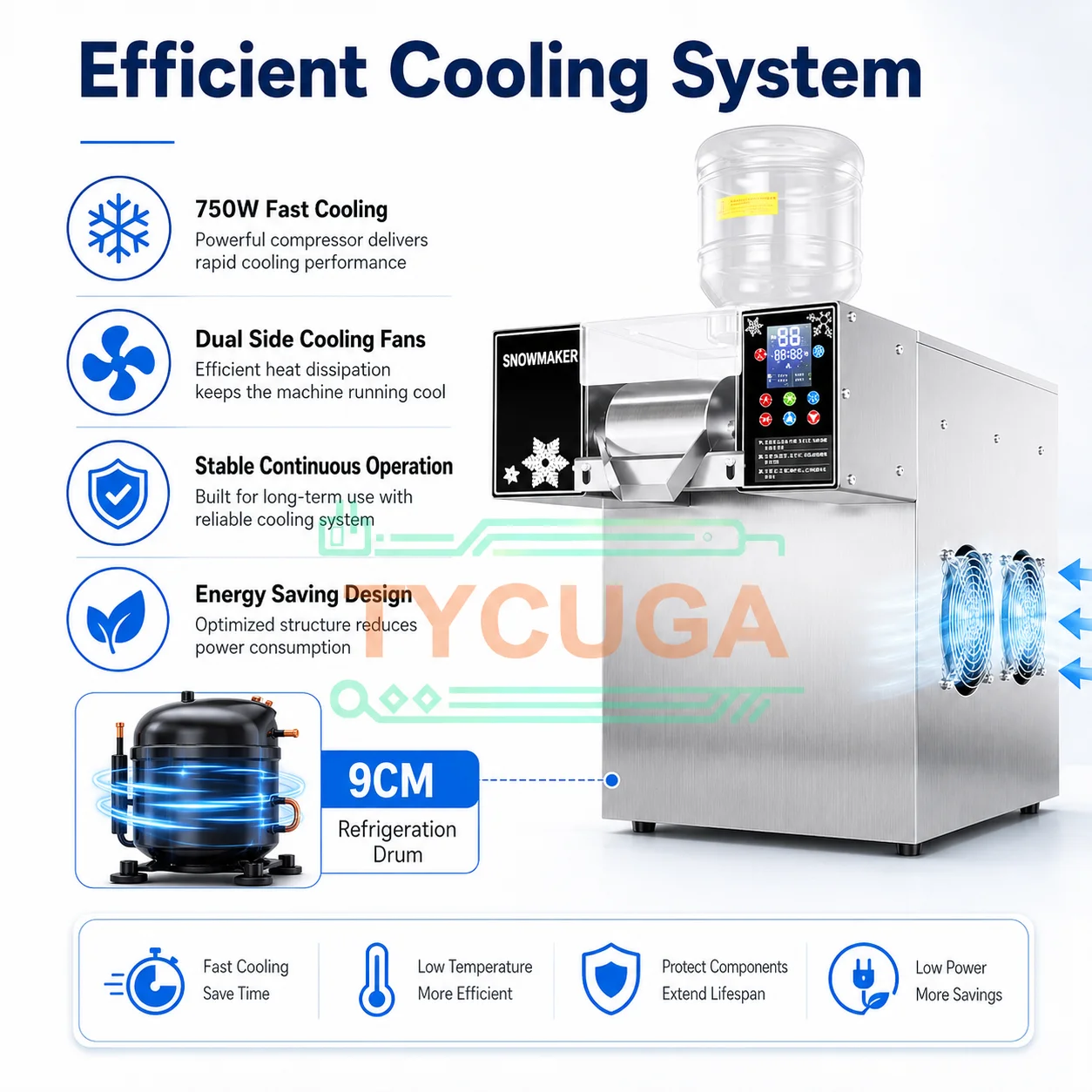 120KG/24H Ice Maker Snow Shaver Machine 750W Snowflake Ice Shaving Device Commercial Korea Bingsu Snowflake Machine Air Cooling