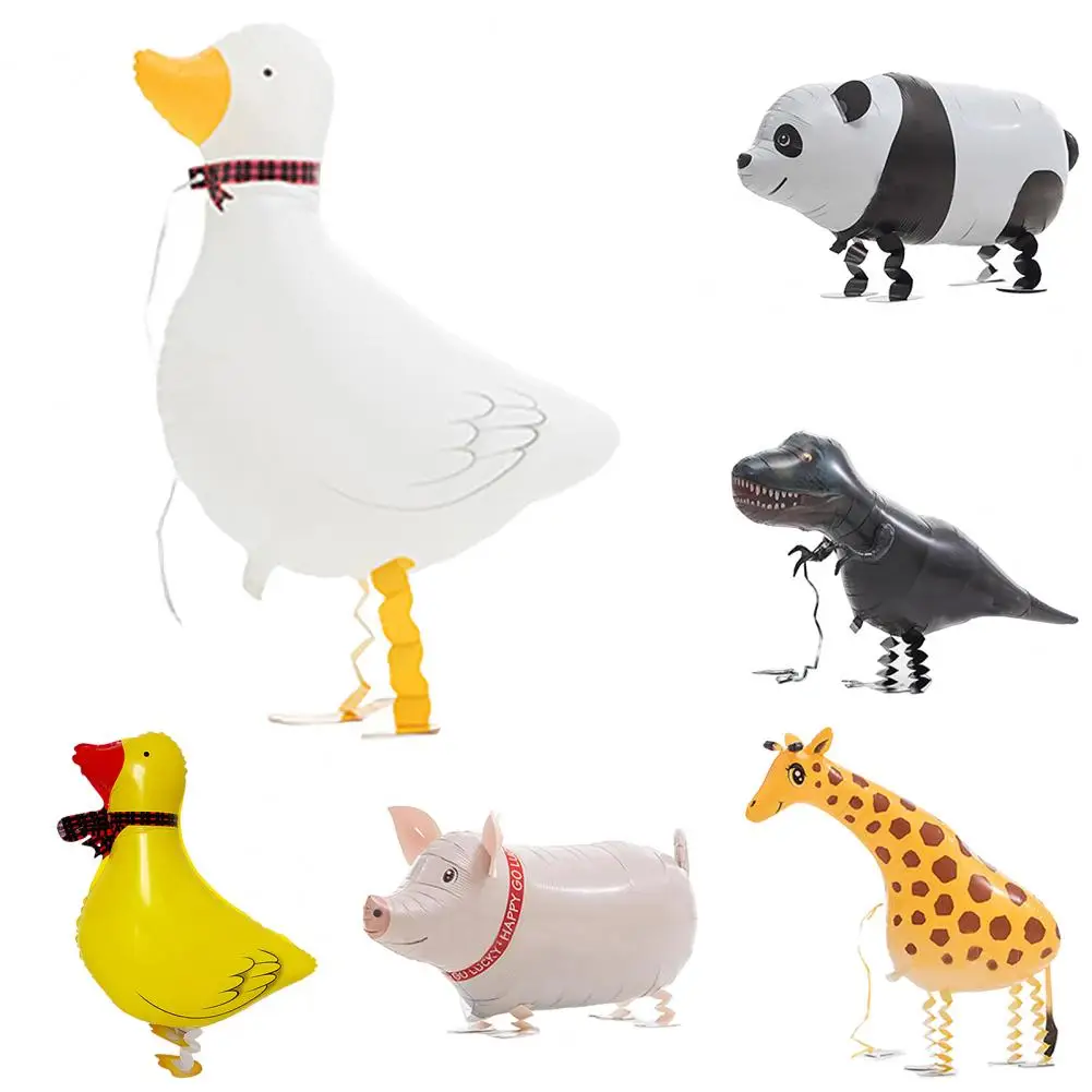 Walking Animals Foil Balloon Standing Children Playing Pet Walking Panda Dinosaur Giraffe Pig Yellow Duck Goose Helium Balloons
