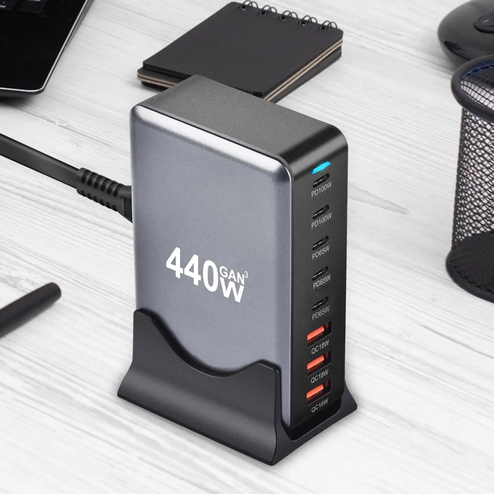 

440 Вт USB C Зарядная станция Многопортовая настольная зарядная станция для школы и работы в отеле