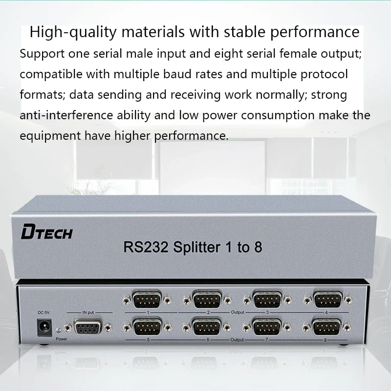 DTECH 1 Input 8 Output Serial Splitter Metal RS232 Serial Splitter 1 to 8 for Video Audio