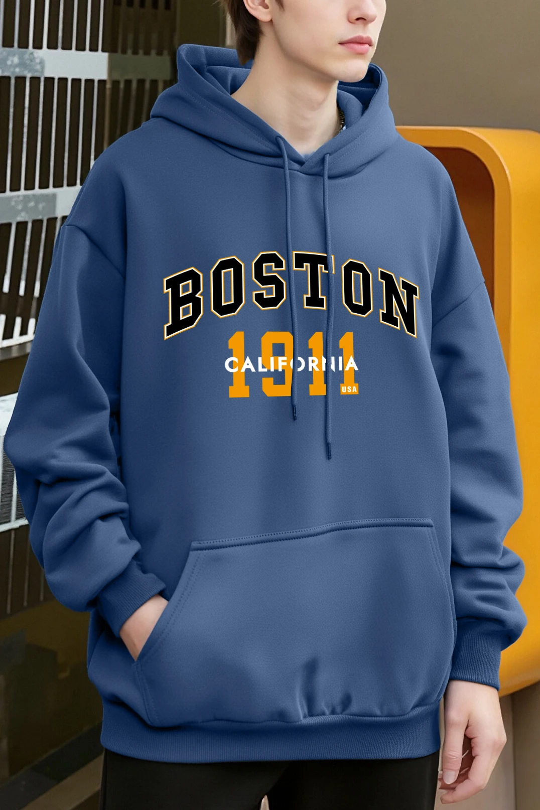 Boston Brief 1911, einfaches Muster Männer Hoodie Hip Hop Tasche Casual Hoodies Herbst Kleidung Fleece Mode Hoody lose weiche Mantel