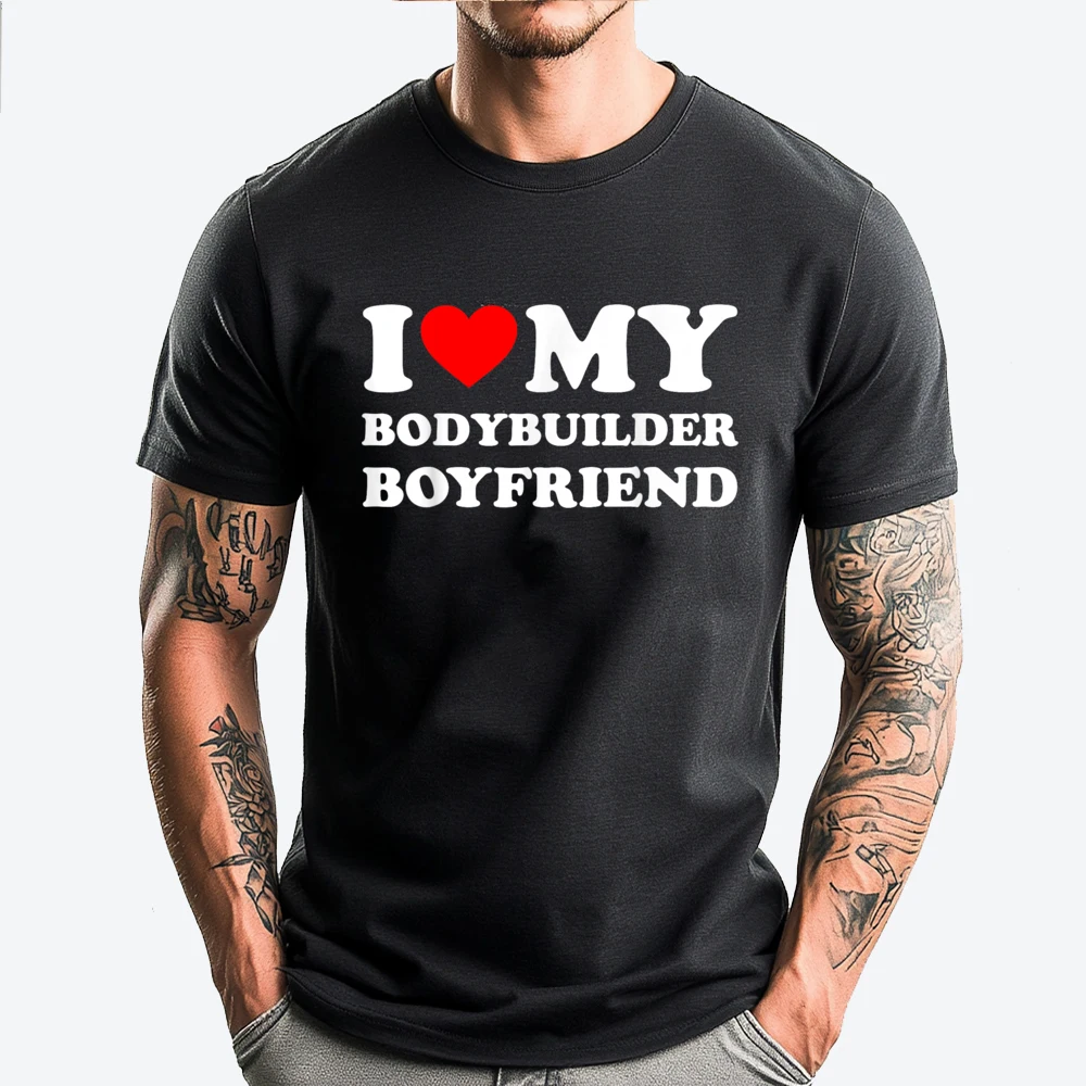 

I Love My Bodybuilder Boyfriend Heart Bf Muscular Gym Футболки с рисунком Мужская уличная одежда Мужская одежда Бесплатная доставка Одежда