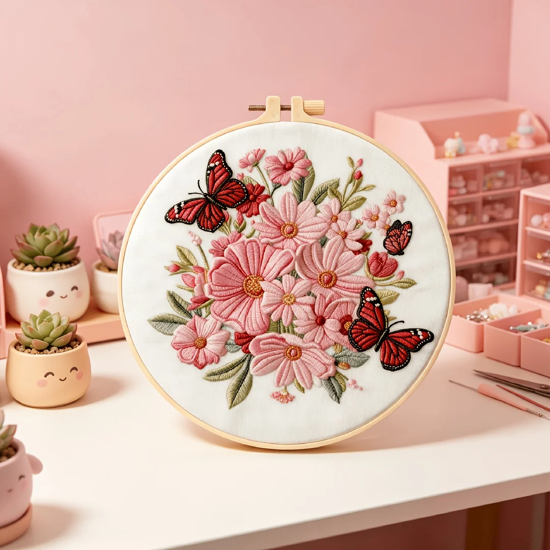 Beginner Friendly DIY Hand Embroidery Set Printed Pattern Fabric Thread Hoop Handcraft Project Kit For Adults Home Ornament
