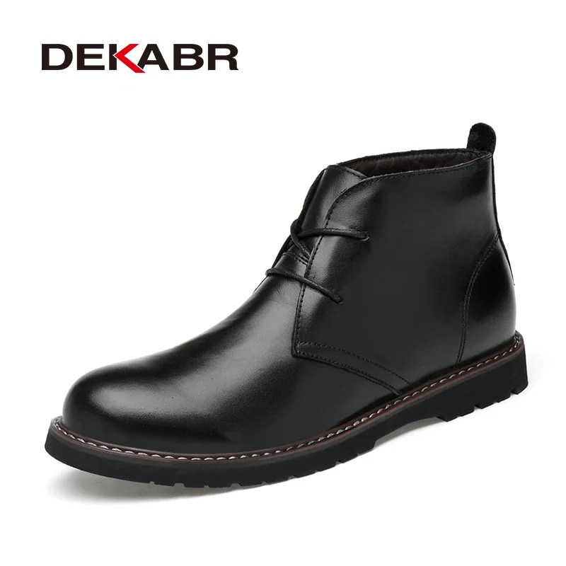 DEKABR Autumn Winter Warm Fur Ankle Boots Business Genuine Leather Mens Boots New Comfortable Soft Handmade Plus Size 48