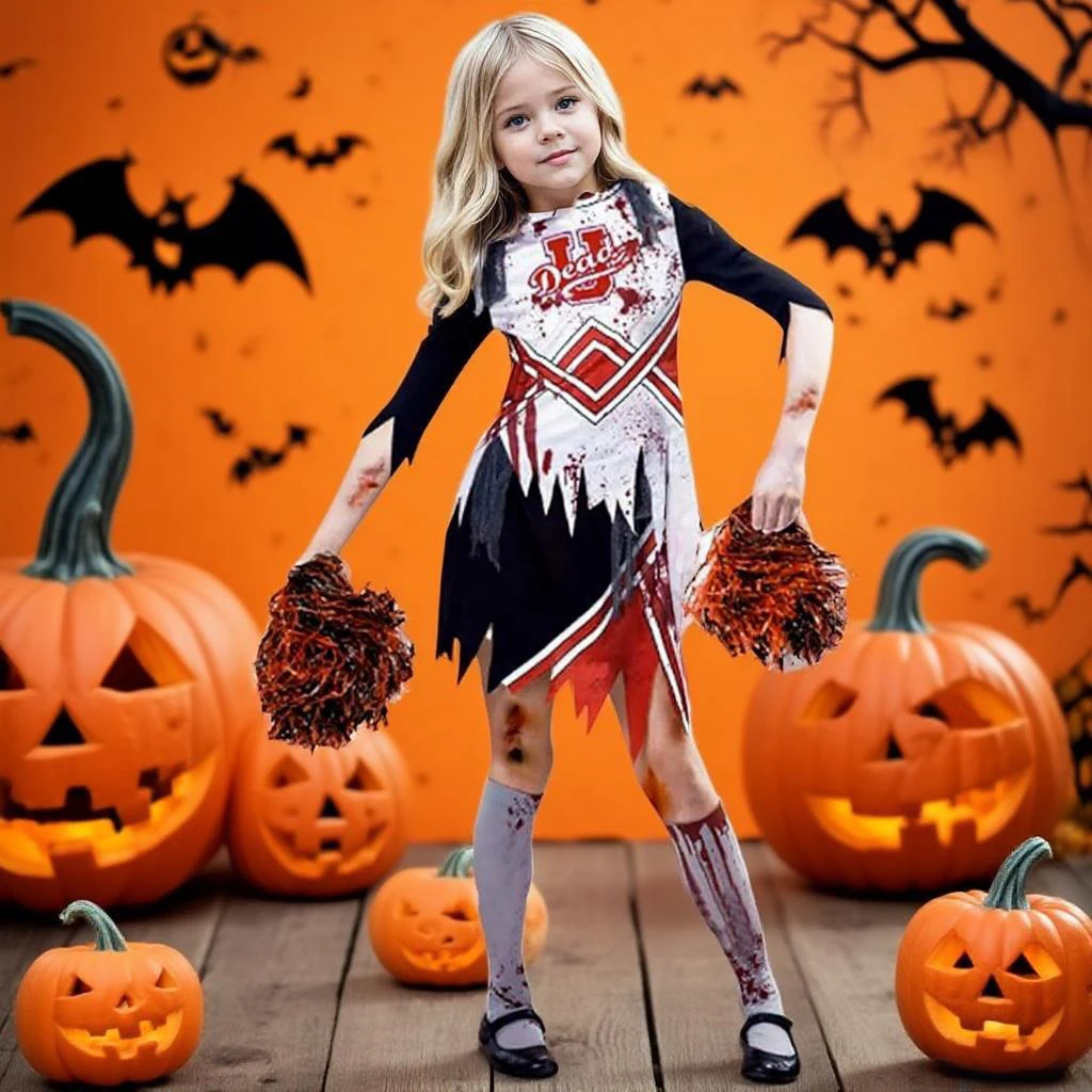 

Костюм на Хэллоуин, униформа черлидинга, маскарадная вечеринка, маскарадный костюм черлидинга, кровавые чулки, униформа для детей