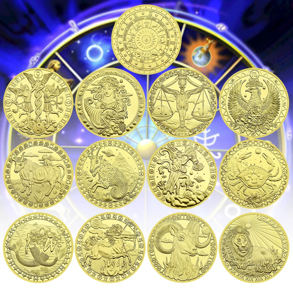 

12pcs/set Twelve Constellation Gold Plated Commemorative Coins High Quality Art Crafts - Rare