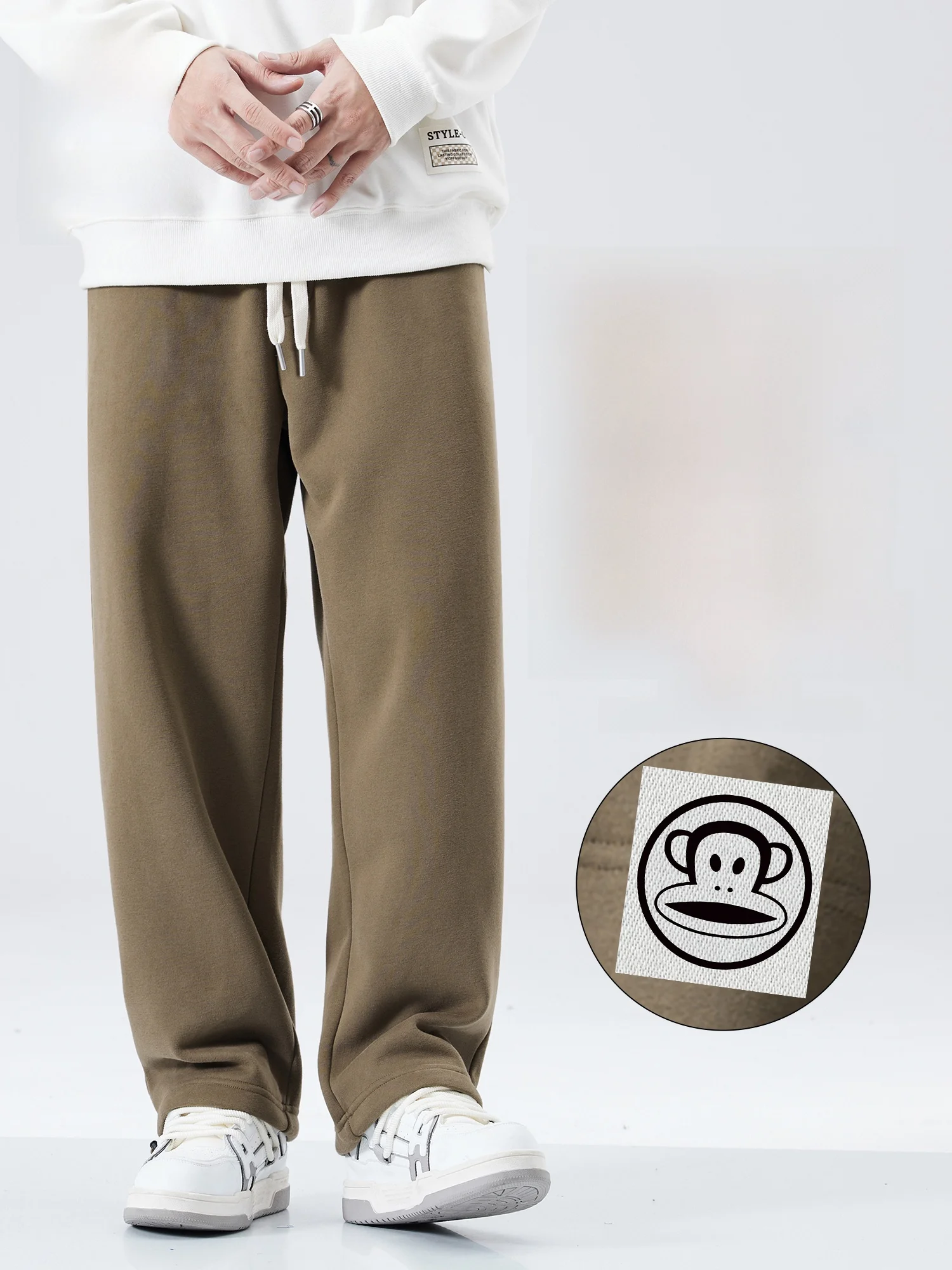 

PaulFrank Winter Thiened Warm Fce Lined Loose Wide Leg Casual Pants Men Simple Sle Comfortable Straight Leg Trousers