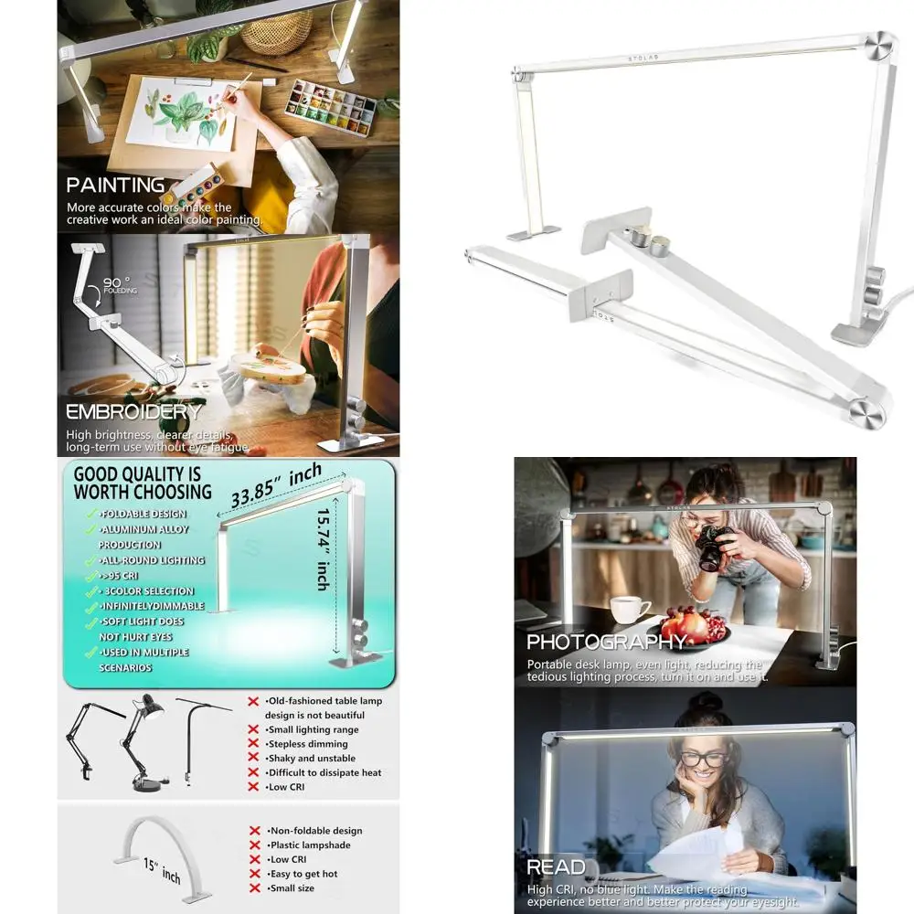 

Adjustable 36W LED Desk Lamp with 4000-6000K Temperature Range, 3 Modes, Square for Study, Building, and Crafting in White