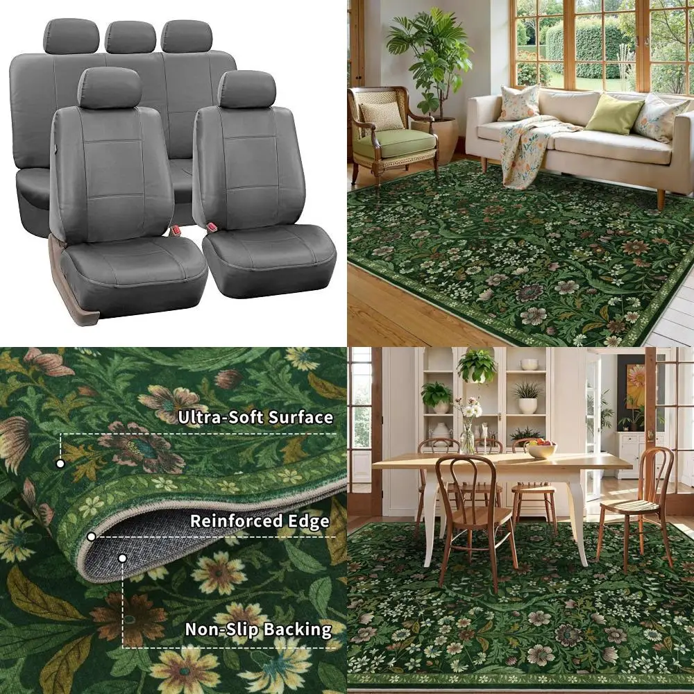 

5×7 Dark Green Washable Floral Area Rug,Vintage Boho Soft Low-Pile Living Room Rugs, Stain Resistant Botanical Non-Slip Carpet f