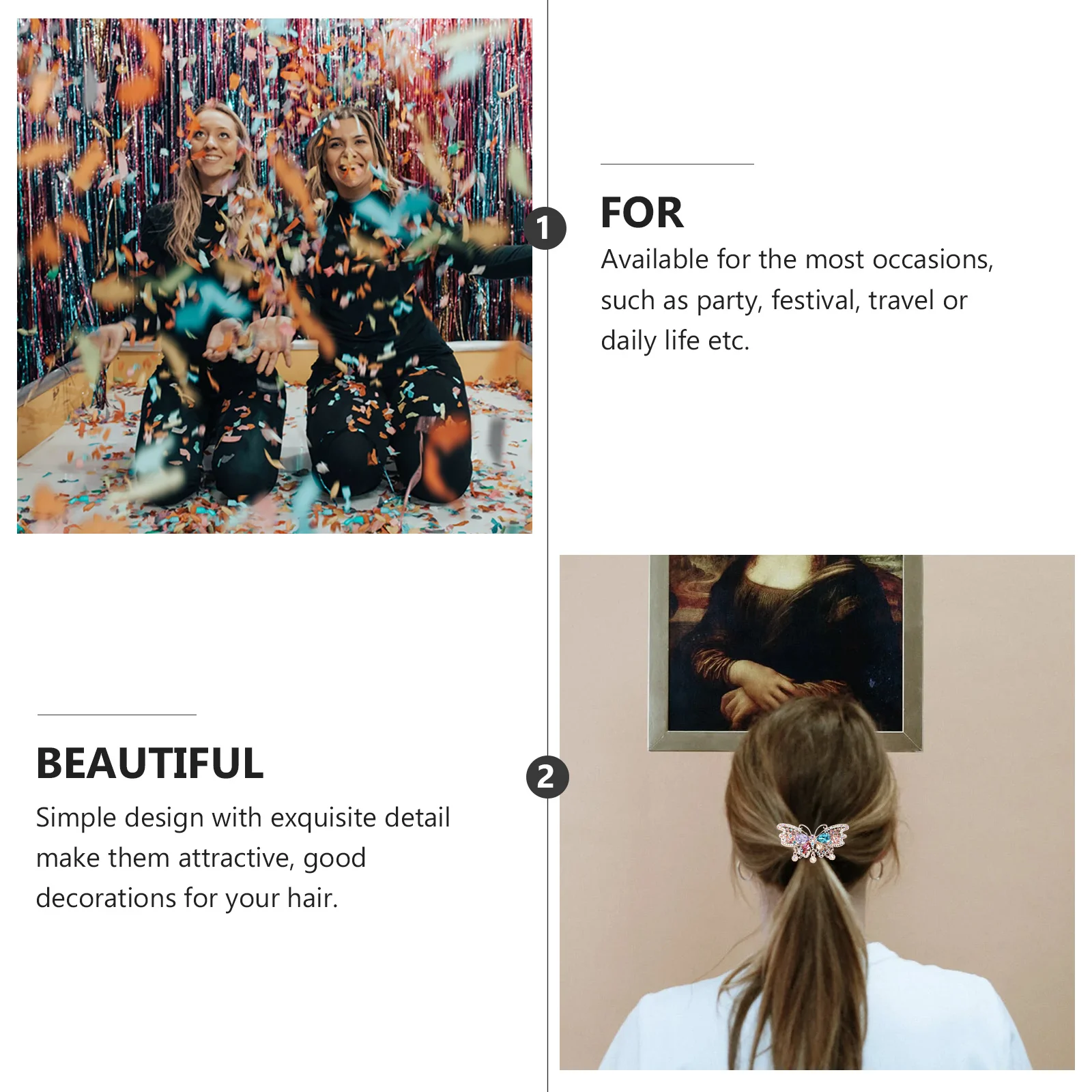 

2Pcs Crystal Barrettes for Women Lovely Hairpins Simple Headdress Ponytail Holders Spring Design Hair Clips for Daily Travel