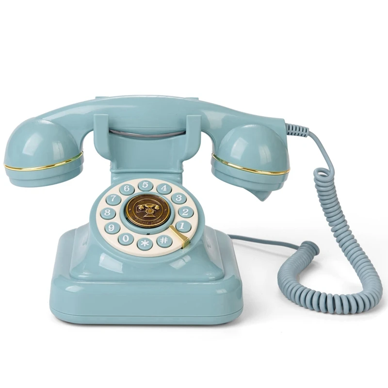 Retro Style Wired Dial Telephone Plug-in Home Fixed Landline Antique European Office Telephone Fashion Decoration Blue-A44I