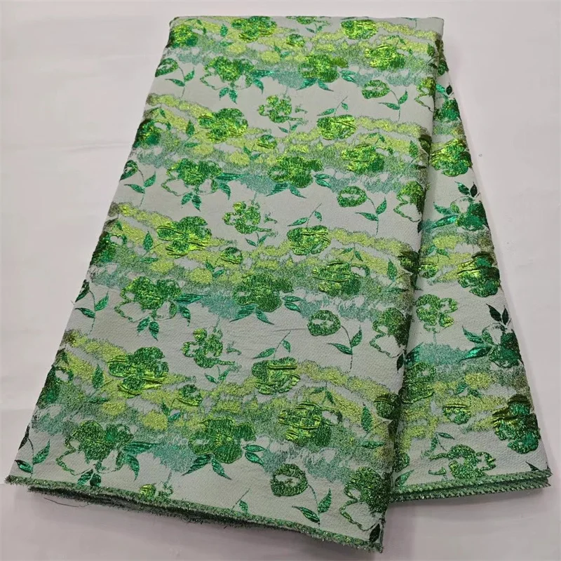 

Fashion Brocade Fabric African Jacquard Material Nigerian Floral Damask Cloth Gilding Lace Brocard Tissu 5Yards For Dress Green