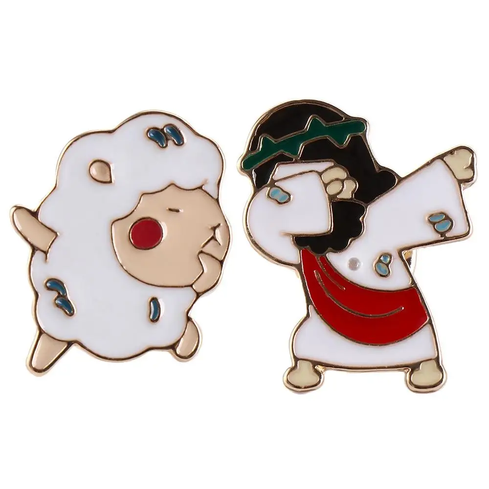 Pendants Little Sheep Jesus Messiah Brooches Swag Dancing Interest Enamel Brooches Cute Happy Shirt Lapel Pins Women Men