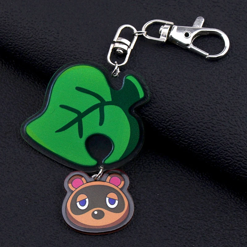 

Game Animal Crossing Keychain Fashion Skin Rope Small Leaves Keyring Charm Bag Pendant Cute Acrylic Unisex Jewelry Gifts