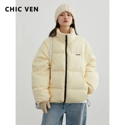 CHIC VEN Women Down Coats Streetwear Solid 90 White Duck Down Stand Collar Female Down Jacket Warm Ladies Overcoat Winter 2024