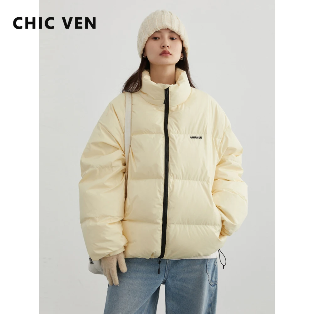 CHIC VEN Płaszcze puchowe damskie Streetwear Solid 90 White Duck Down Stand Collar Damska kurtka puchowa Ciepły płaszcz damski Winter 2024
