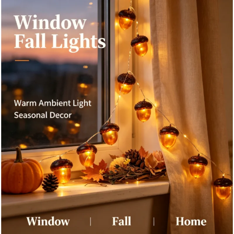 20 LEDs Acorn Fairy String Lights Battery Powered, for Thanksgiving Fall Forest Home Wall Indoor Party Wedding Decoration