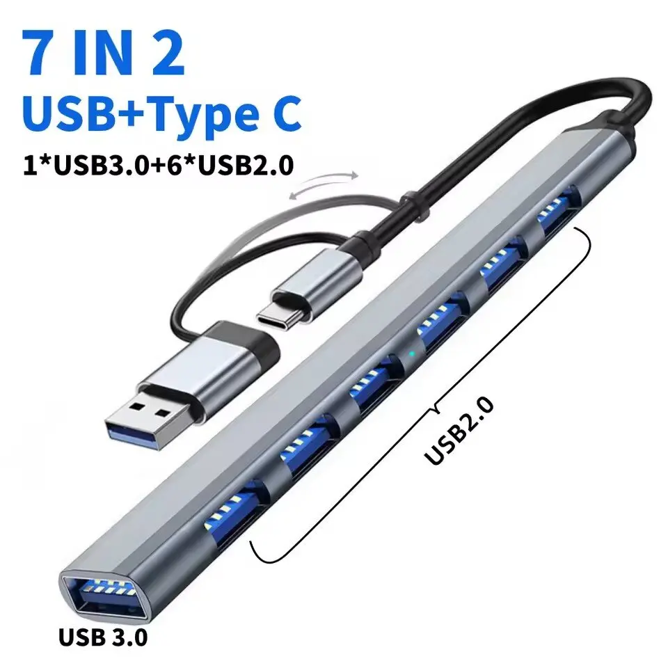 

7-портовый USB 3.0 Type C HUB Расширитель-сплиттер Высокоскоростной адаптер OTG Док-станция для ноутбука ПК Жесткий диск Мышь Клавиатура