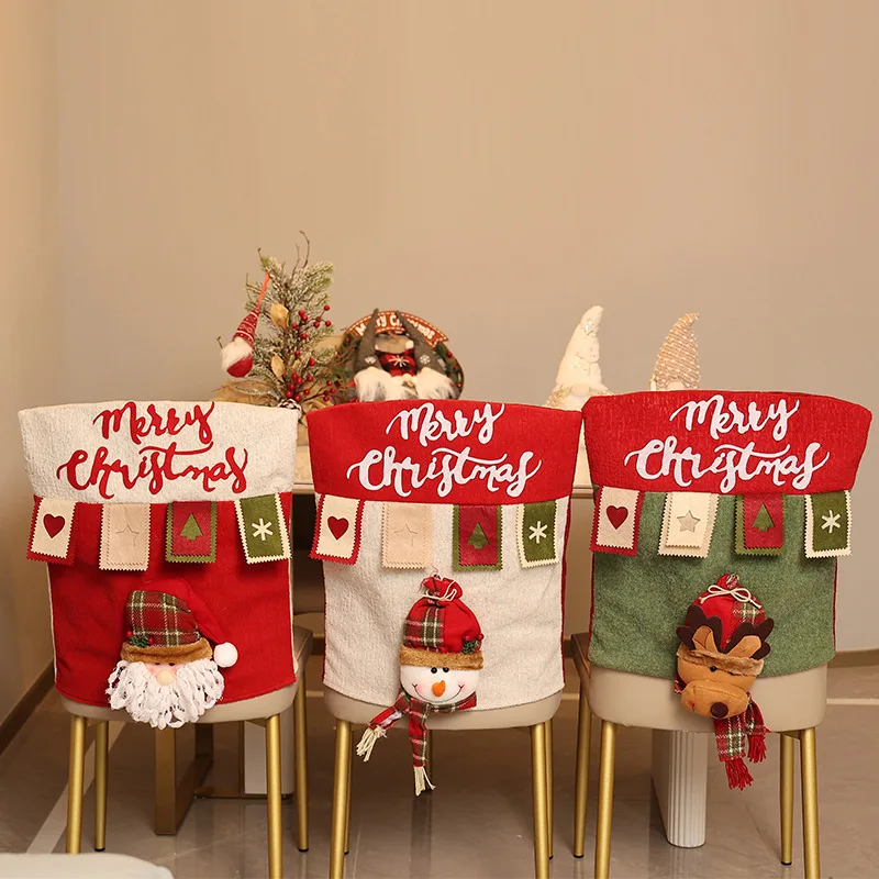 

1pc Christmas Chair Cover Reusable 3D Santa Claus Elk Chair Seat Cover Home Christmas New Year Supplies Christmas Decoration