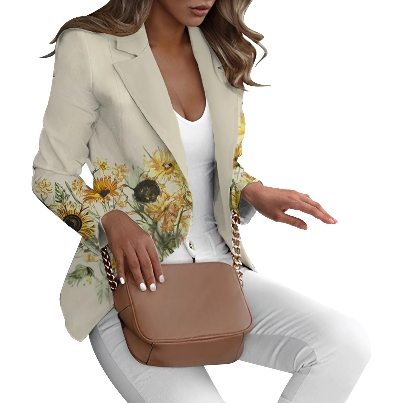 2024 Womens Casual Suit Front Open Long Sleeve Work Office Jacket Coat Womens Double Breasted Coat Crop Jackets For Women