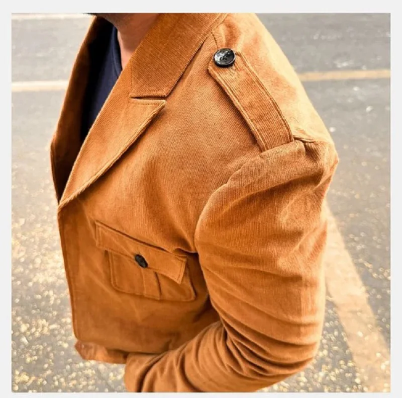 Fashion Men Blazer Corduroy Notched Lapel Shoulders Single Breasted Street Casual Wear Customized 1 Piece Daily Casual Jacket