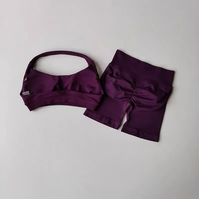 Damen 2-teiliges Set: Push-Up-Sport-BH mit Polsterung und Yoga-Shorts, schnelltrocknend, für Fitness, Training, Pilates, Sportliches Yoga-Top – Detail 9