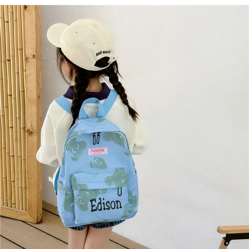 Mochila de guardería con nombre personalizado para niños, mochila con estampado de oso de peluche, mochila ligera y transpirable para estudiantes