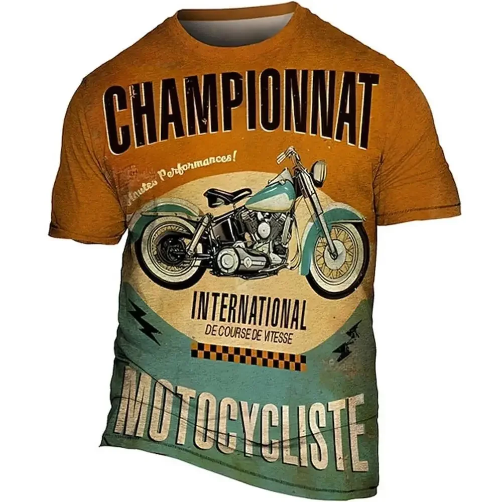 

Fashionable Vintage Motorcycle Pictures For Men's T-Shirts Trend Digital Printing Casual Round Neck Short Sleeved