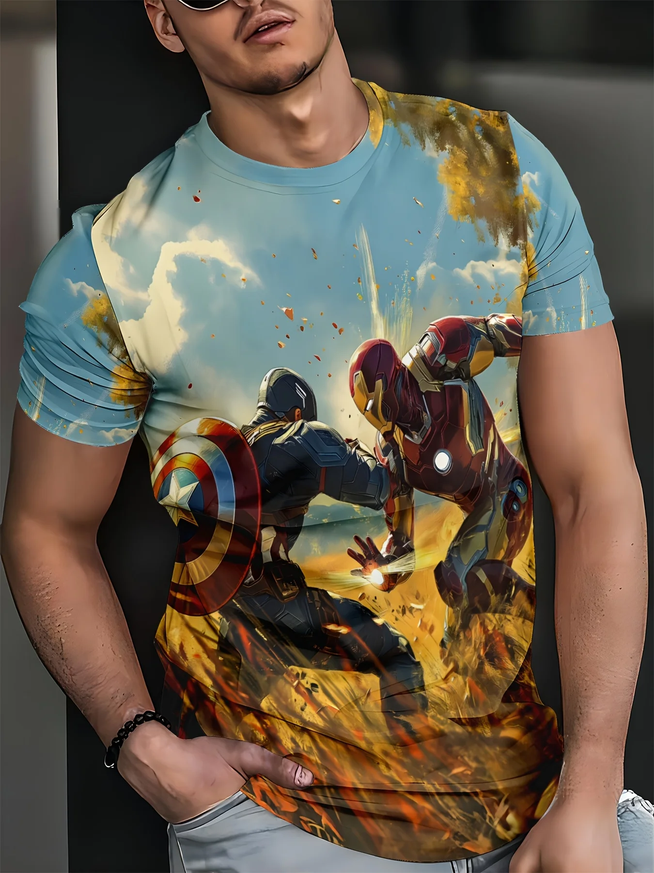 مارفل الرجال الموضة قصيرة الأكمام تي شيرت ثلاثية الأبعاد طباعة الرجل الحديدي ديدبول كابتن أمريكا الرجل العنكبوت خارقة المشجعين تي شيرت