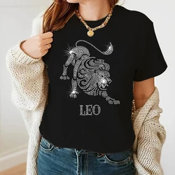 New Fashion Rhinestone Lion Graphic Unisex T-Shirt Oversized Casual Tees Women Short Sleeve Stitch Tops Tirp Female Clothing Y2k