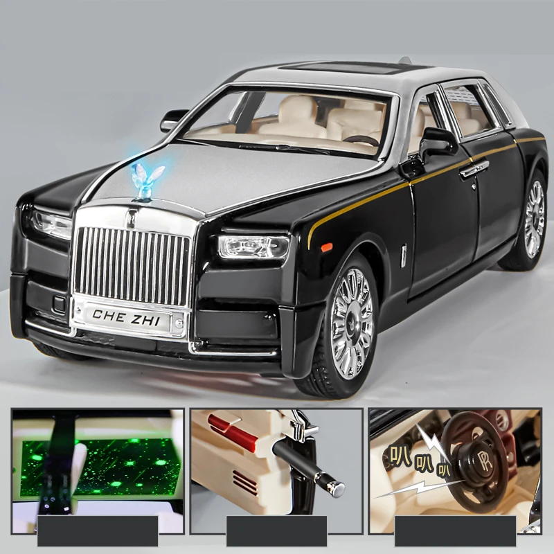 

1:24 Rolls Royce Phantom Alloy Car Model Diecast Metal Toy Luxy Vehicles Car Model With Star Top Sound and Light Childrens Gifts