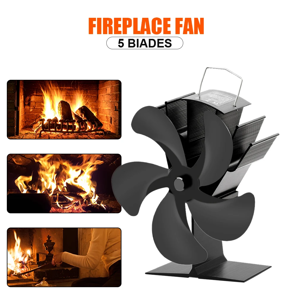 

5 Blades Fireplace Fan No Electricity Required Heat Powered Stove Fan Log Wood Burner Eco Fan Efficient Heat Distribution Burner