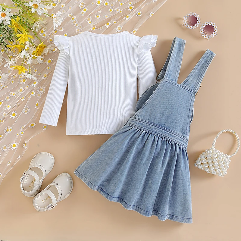 1 2 3 4 5 6 Years Girls Clothing Sets Summer Suspender Dress Little Princess Suit Fashion Straps Denim Overalls Birthday Present