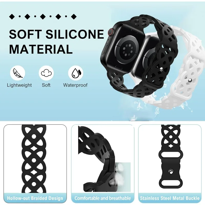 Breathable Silicone Band for Apple Watch Series Ultra 10 9 8 7 6 SE 5 4 correa Bracelet IWatch Strap 40mm 44 42 46 41 45 49 38mm