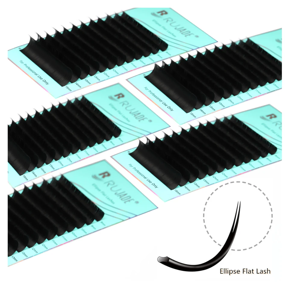 RUJADE Ellipse Flat Eyelash Extension C/D/CC Curl 0.15 0.20mm 8-15mm Faux Mink Lash Double Split Tips Makeup Flat Lashes Ellipse