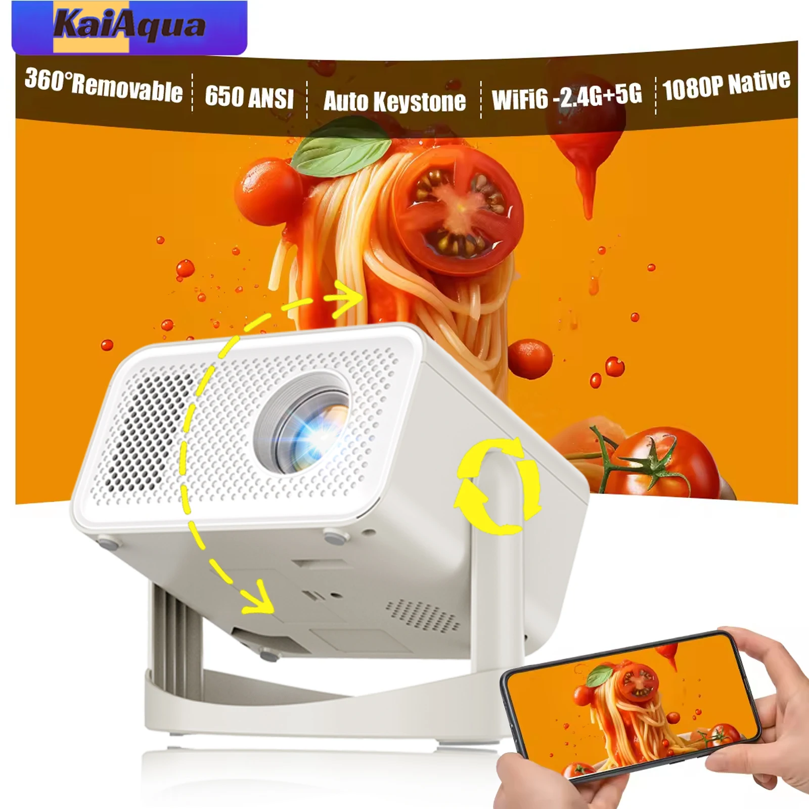 

New 3D 650ANSI HT23 4K Native Portable Projector 1080P Auto Focus Keystone Correction Android 11 BT5.2 WIFI6 360° Home Cinema
