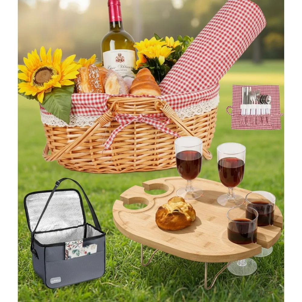 

4-Person Picnic Set with Foldable Table & Insulated Cooler - Perfect for Beach Dates, Outdoor Adventures & Wedding Gifts