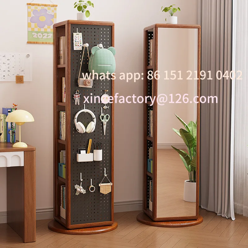 

Customizable floor-to-ceiling living room multi-layer shelf with full-length mirror storage hole board storage corner bookcase
