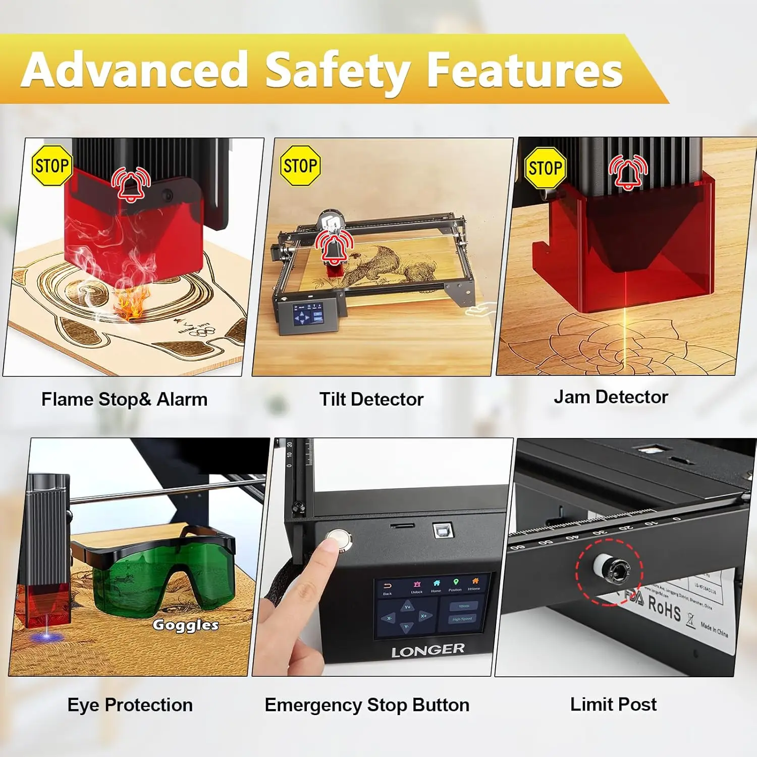 Official Longer RAY5 5W Laser Engraving and Cutting Machine,  3.5 inch Touch Screen, Support Offline Engraving and APP Control