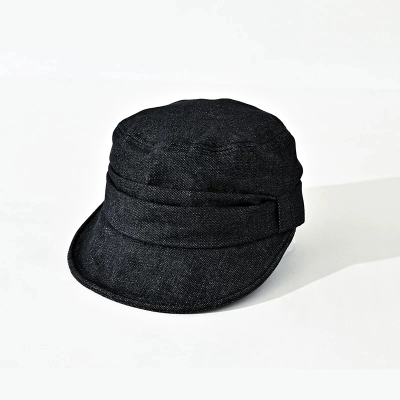 Elegant Cotton Linen Retro Flat Top Soft Brim Horse Riding Hat for Women Black Newsboy Cap Knight Duckbill Hat