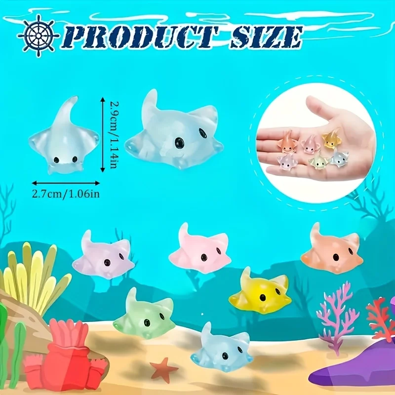 10pcs Glow-in-the-Dark Mini Devil Fish Figurines, Miniature Realistic Sea Animal Devil Fish Model Aquarium Decor, Random
