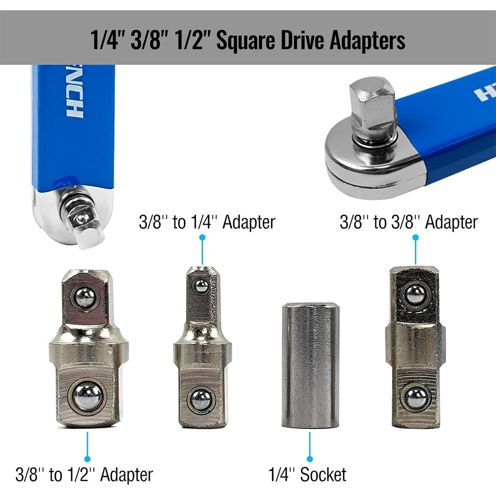 Offset Extension Wrench Wrench Tool Hand Tool 1/4 And 3/8 Square Drive Adapters Easy To Adjustable With Storage