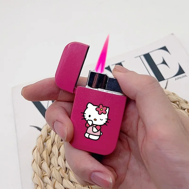 Cute Kitty Lighter Special for Ladies Windproof Pink Flame Cigarette Lighter Refillable Butane Gas Lighters Smoking Accessories