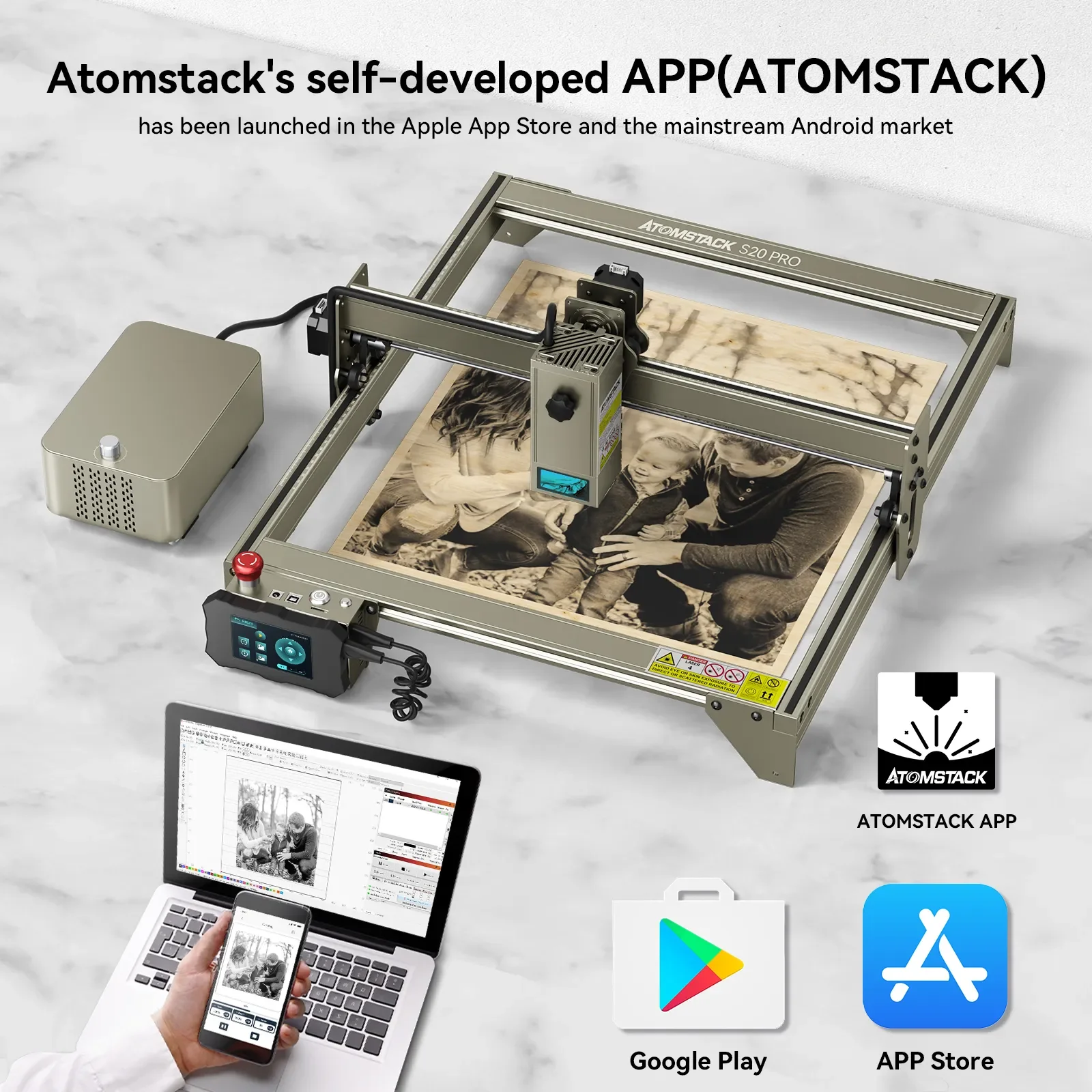 Atomstack X20 Pro S20 Pro laser engraver 20W Output CNC laser engraving machine metal engraver with Air Assist for wood glass