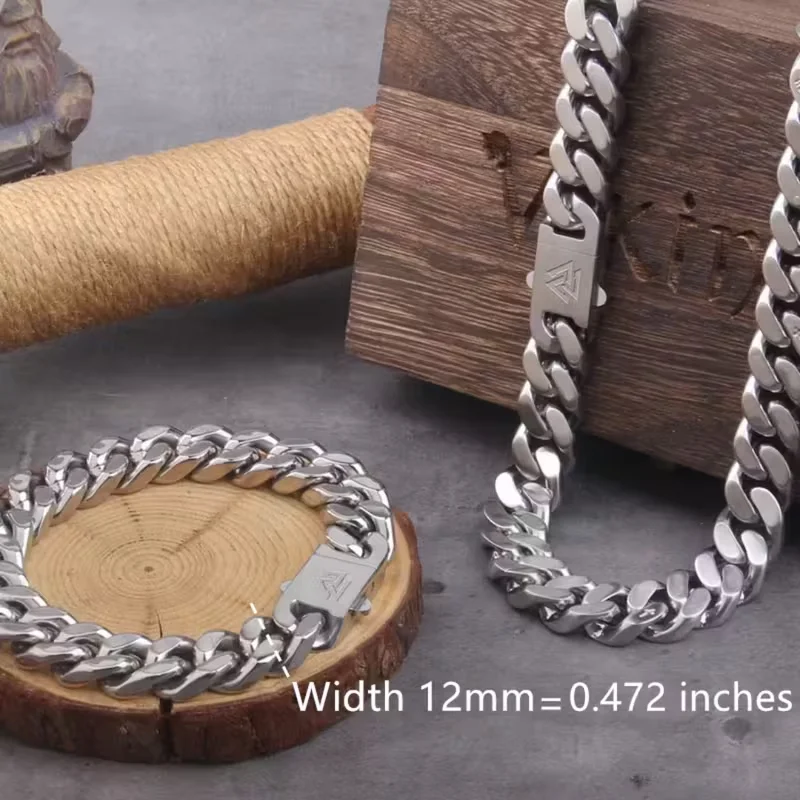 A shiny 316 stainless steel color-preserving hip-hop style necklace, trendy Nordic Viking Cuban chain for men image 11