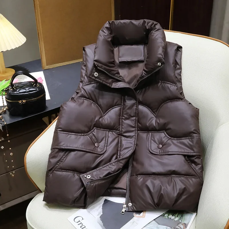 Down Cotton Vest Women 2026 New Autumn Winter Fashion Stand Collar All-Match Warm Sleeveless Waistcoat Jacket Ladies Female Tops